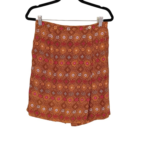 Vintage Diane Von Furstenberg Women's Brown Floral Silk Pull On Skort Size 6 - Picture 1 of 8